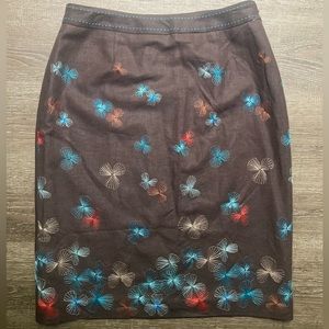 Alfani Brown Linen Floral Skirt Size 6